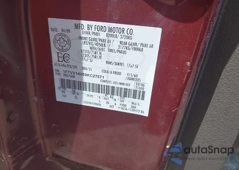 2009 Ford F-150 Xl/Xlt из США, поврежденный, VIN 1FTVX14V59KC27571